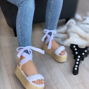 Sandalia en yute plataforma con cinta – Mujer